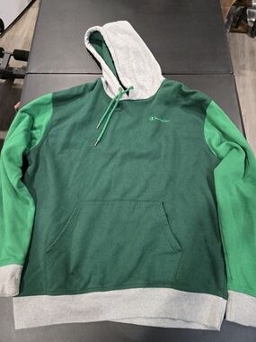 Champion Men's Green Colorblock Hoodie Sweatshirt